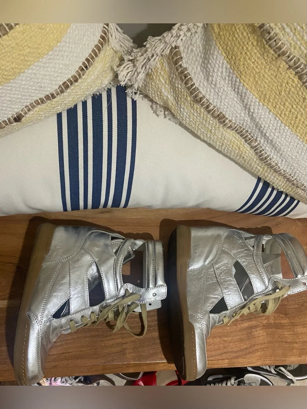 Marc by Marc Jacobs Silver Metallic Wedge Sneaker Boots with Tan Laces Size 40